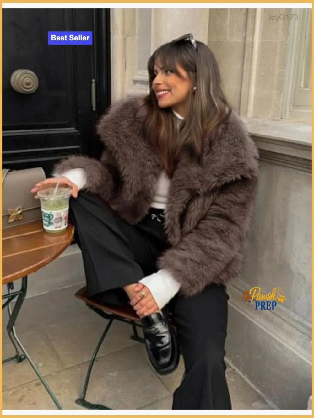 Cropped Faux Fur Coat Lapel Collar Shaggy Jacket for Women - Picture 3 of 7
